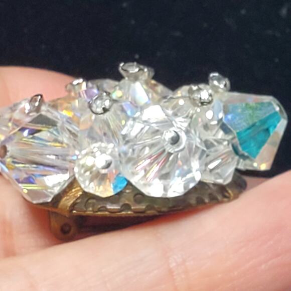 Antique 1930s Aurora Borealis Crystal Cluster Atomic Brooch Vtg Unsigned 1.5" - Picture 4 of 8